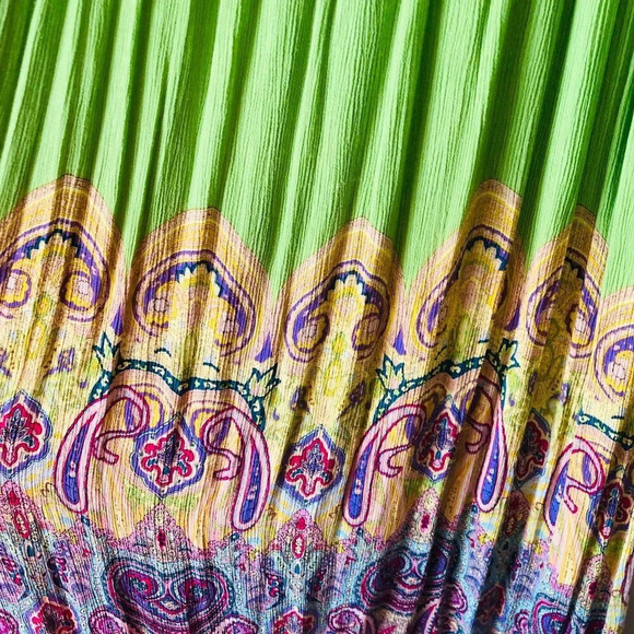 Vintage Bila Lime Green Purple Paisley Tropical Print Maxi Dress Size Large - Picture 8 of 10